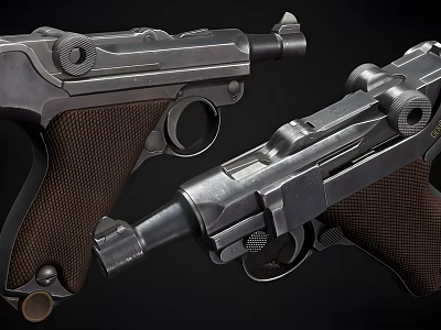 Vintage Weapons Two Classic Pistols With Metal Body And Wooden Grips 3d model