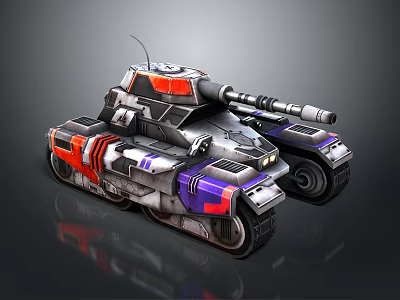 Futuristic Tank With Silver Red Purple Accents Mechanical Cannon And Tracks 3d model