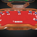 Poker Entertainment Table With Red Green Felt Surfaces Wooden Frame Chips And Dice