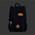 Stylish Navy Blue Backpack with Orange Patch Top Handle and Structured Design