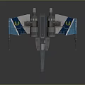 Blue and White Cosmic Starfighter With Twin Engines And Wing Weapons