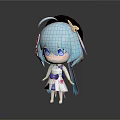 Chibi Cartoon Character With Light Blue Hair Black Hat And White Blue Dress Blue Eyes