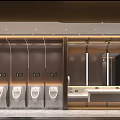 Modern Public Restroom Interior Design With Urinals Sink Counter And Mirror Lighting