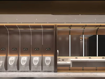 Modern Public Restroom Interior Design With Urinals Sink Counter And Mirror Lighting 3d model