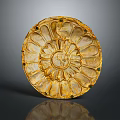 Golden Circular Decorative Plate With Petal Design And Green Accents
