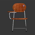 Office Chair Featuring Wooden Backrest Seat Metal Frame Small Table And Mesh Under Shelf