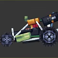 Pixel Style Off Road Vehicle With Large Tires And Driver Character In Bright Colors