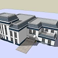 Modern Office Building Exterior Design With White Facade Blue Accents And Multiple Windows