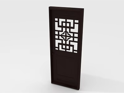 Chinese Traditional Wooden Door With Intricate Lattice Carved Pattern And Dark Brown Finish 3d model