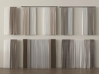 Hanging Curtains in Neutral Beige Brown Grey Tones with Soft Fabric and Vertical Pleats 3d model