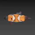 Futuristic Sci Fi Mechanical Devices With Orange Beige Exteriors Circular Lights Pipes And Tanks