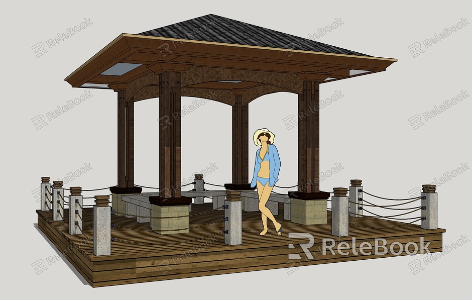 Modern gazebo Wooden platform gazebo model