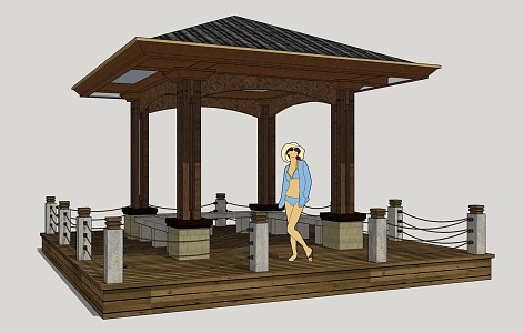 Modern gazebo Wooden platform gazebo 3d model