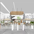 Shopping Mall Lobby Interior With Spiral Staircase Green Plants Outdoor Seating And Umbrellas