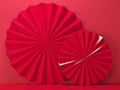 Two Red Fan Shaped Commercial Decorative Equipment For Event Decoration 3d model