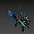 Elegant Mythical Creature With Blue Wings Golden Ornaments Black Body And Flowing Blue Ribbons