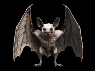 Realistic Bat With Extended Wings Large Ears Sharp Teeth And Fierce Look On Dark Background 3d model