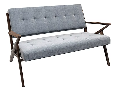 Gray Tufted Two Seater Sofa With Wooden Arms And Modern Design 3d model