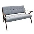 Gray Tufted Two Seater Sofa With Wooden Arms And Modern Design 3d model