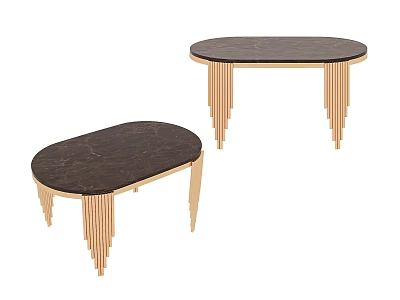 Modern Elegant Oval Coffee Tables With Dark Tabletop And Gold Striped Legs 3d model