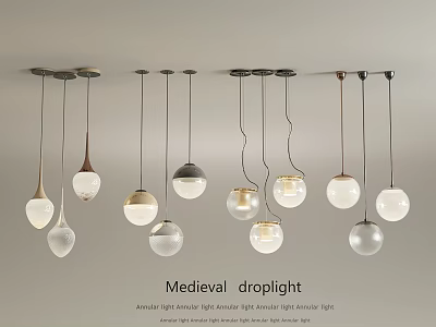 Medieval Style Droplight Design With Hanging Glass Balls And Metal Frames 3d model