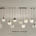 Medieval Style Droplight Design With Hanging Glass Balls And Metal Frames