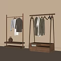 Wooden Clothes Racks With Shelf Drawers And Hanging Clothes In Minimalist Design