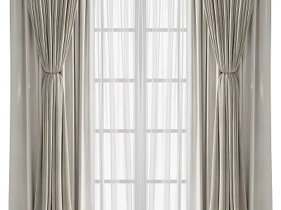 Elegant Beige Curtains With Sheer Panels And Tiebacks For Window Decoration 3d model