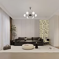 Modern Open Dining Living Room Interior With White Cabinets Dining Table And Pendant Lights