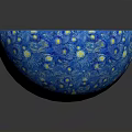 Blue Glass Bowl With White And Yellow Spots Spiral Design Circular Shape