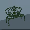 Green Cast Iron Public Bench With Ornate Curved Patterns And Classic Design