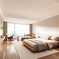 Elegant Modern Hotel Room Interior With Comfortable Bed Large Window Wooden Floor And Armchair