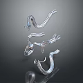 Silver Curved Serpentine Metallic Equipment With Spiral Body On Dark Reflective Background 3d model
