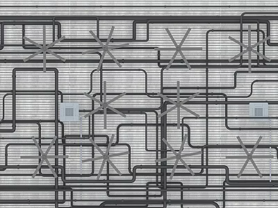 Complex Network of Black Pipes Arranged in Interlaced Grid with Square Nodes 3d model