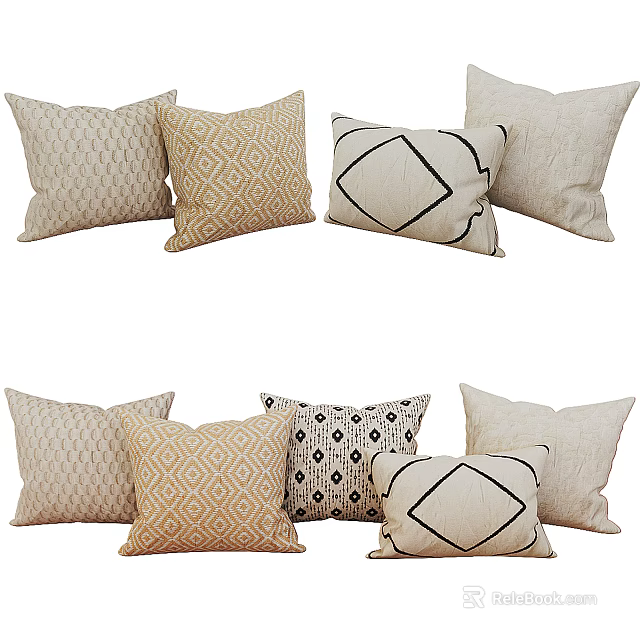 Decorative Throw Pillows With Various Geometric Patterns And Neutral Tones For Home Decor 3d model