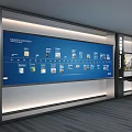 Technology Exhibition Hall With Blue Digital Screen Charts Information Display And Experience Introduction
