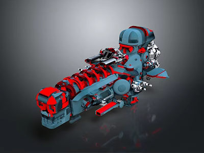 Red And Blue Mechanical Structure 3D Model With Complex Gears And Components 3d model