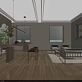Modern Office Interior Design With Sofa Coffee Table Bookshelf And Plants 3d model