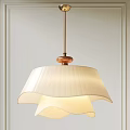 Elegant Modern Chandelier With Pleated Beige Fabric Shade And Wooden Copper Rod Design