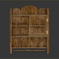 Antique Wooden Cabinet With Open Shelves Glass Door And Carved Top Design