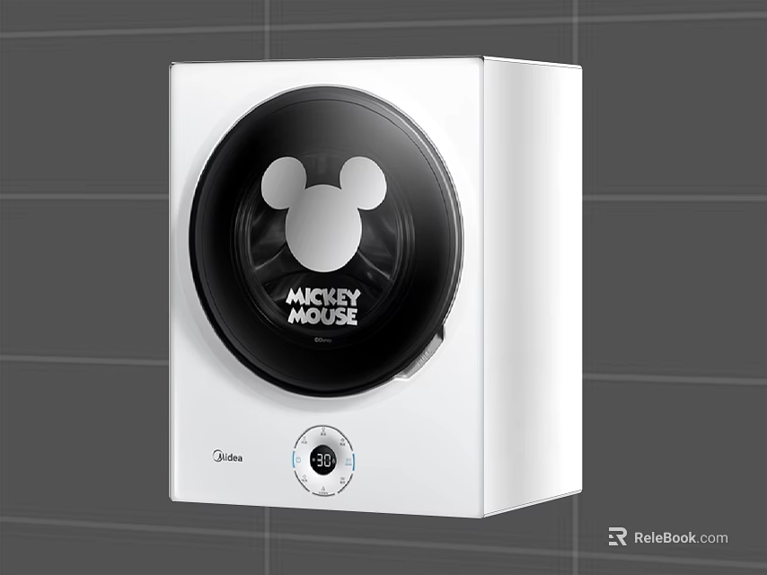 Midea White Washing Machine With Black Circular Panel And Mickey Mouse Design 3d model 