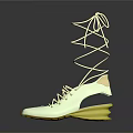 White Stylish Sneakers With Long Wrapped Laces And Yellow Platform Sole