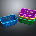 Adorable Kittens Playing in Colorful Plastic Baskets with Blue Purple Green Yellow