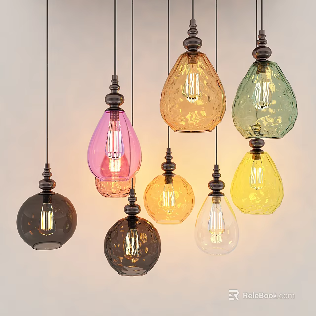 Colorful Glass Pendant Lights With Various Vibrant Hues And Modern Hanging Design 3d model 