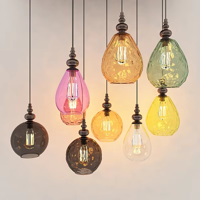 Colorful Glass Pendant Lights With Various Vibrant Hues And Modern Hanging Design 3d model