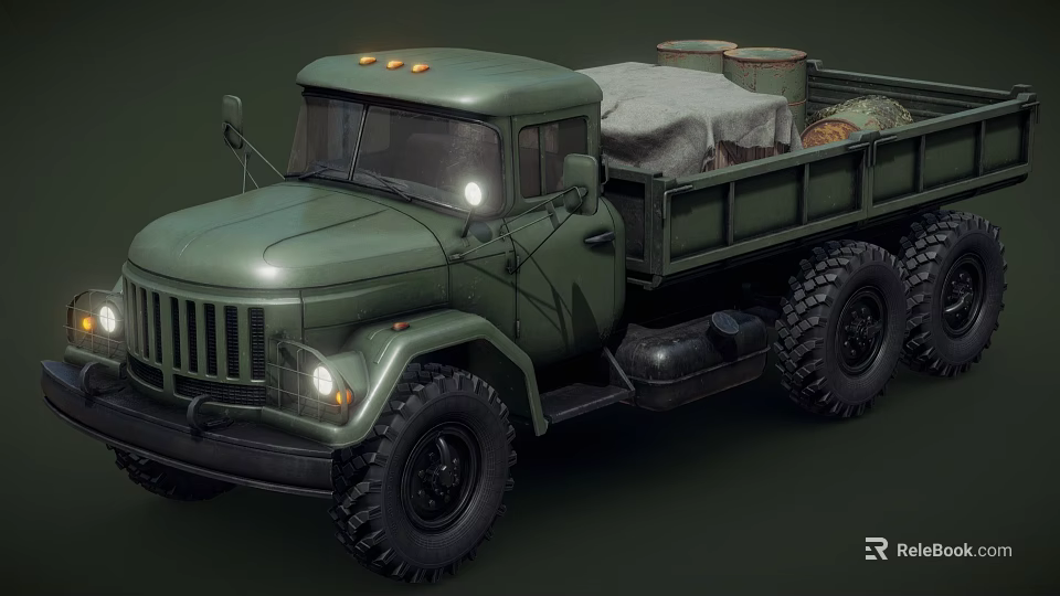 Green Military Utility Vehicle With Cargo And Large Tires 3d model 
