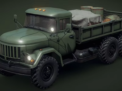 Green Military Utility Vehicle With Cargo And Large Tires 3d model
