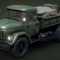 Green Military Utility Vehicle With Cargo And Large Tires