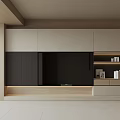Modern TV Background Wall Design With Wooden Panels Black Cabinets And Display Shelves