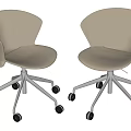 Beige Office Chairs With Curved Backrest Silver Metal Base And Black Casters